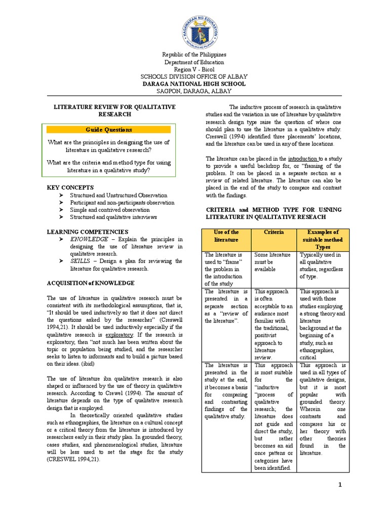 Literature Review Qualitative Research PDF Qualitative Research