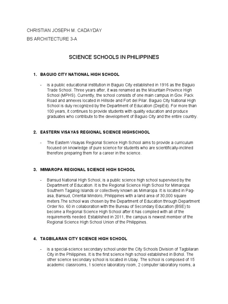 Science Schools in Philippines PDF