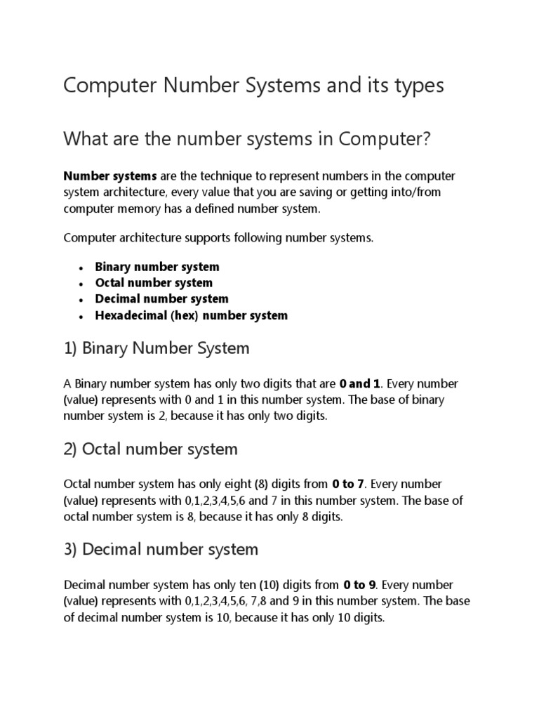 Computer Number Systems and Its Types | PDF