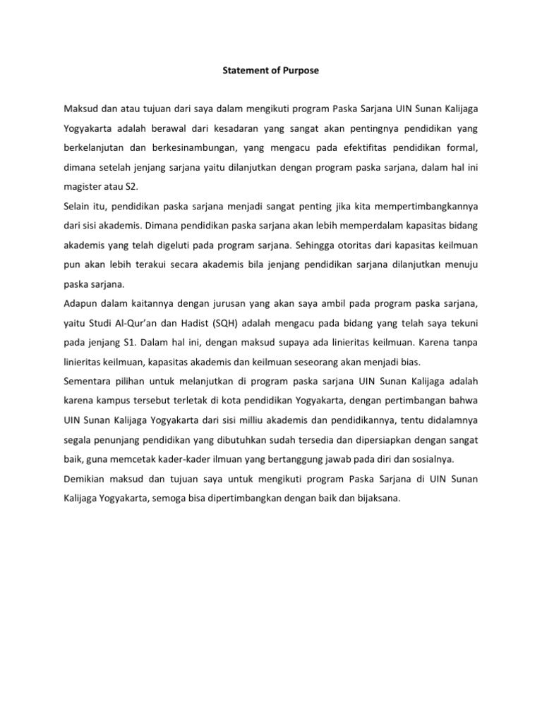 Contoh Statement Of Purpose S2 Raga Soal