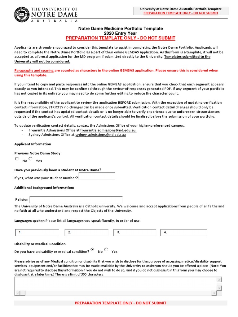 Notre Dame Medicine Portfolio Template | PDF