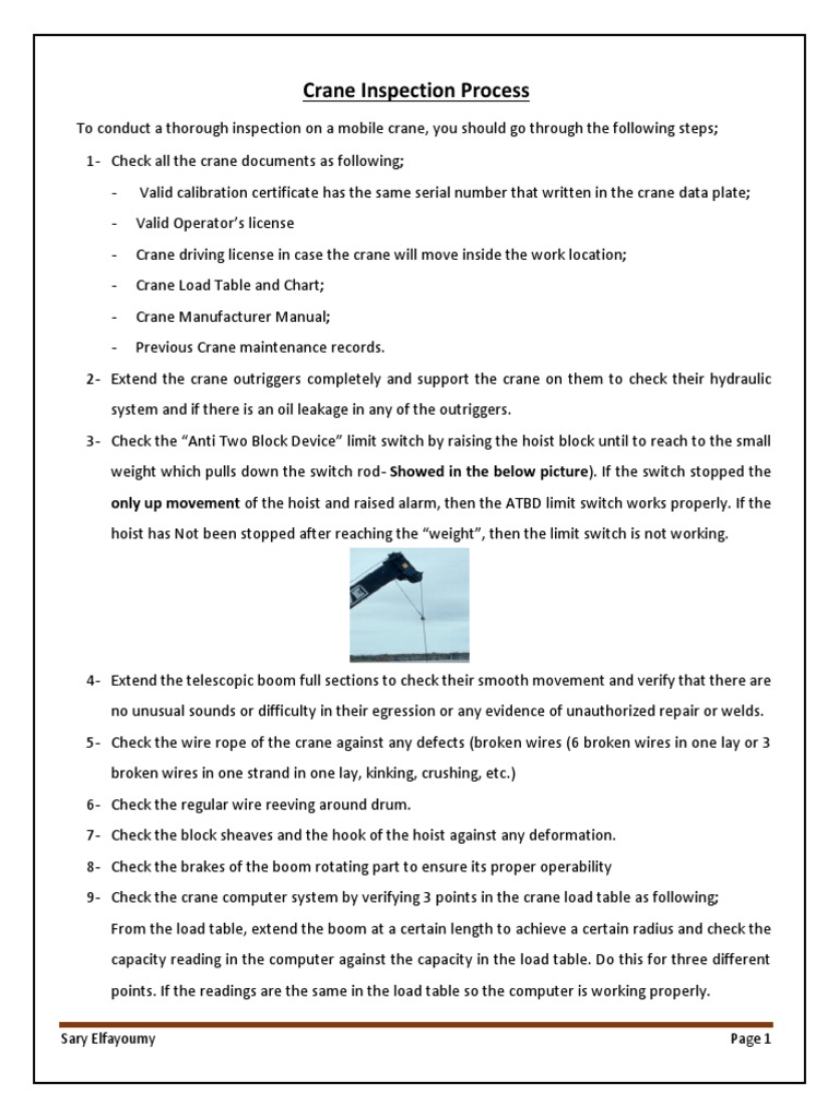 Crane Inspection Procedure Guide | PDF | Crane (Machine) | Machines