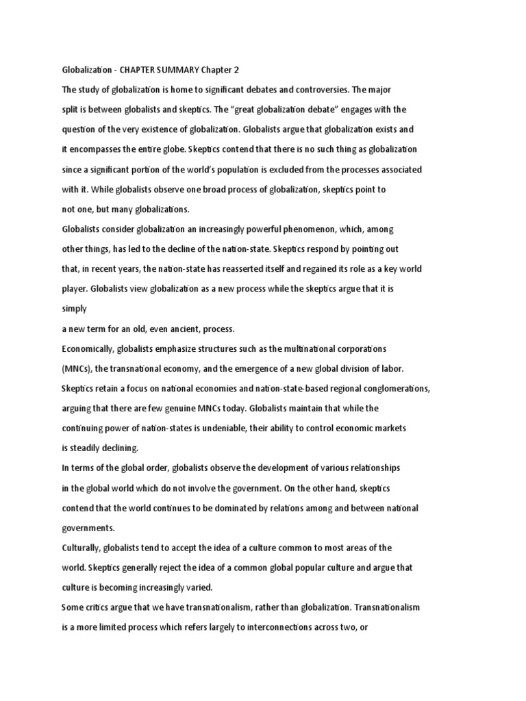 An Overview Of The Debate Between Globalists And Skeptics On The