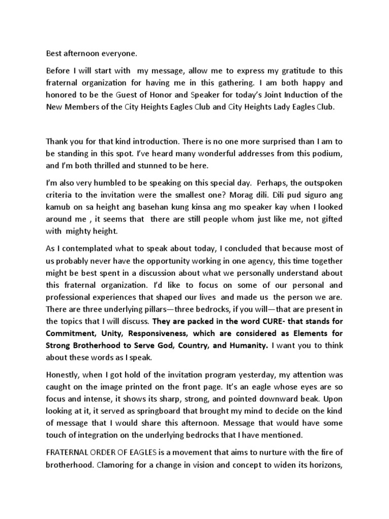 Speech For Lady Eagles | PDF