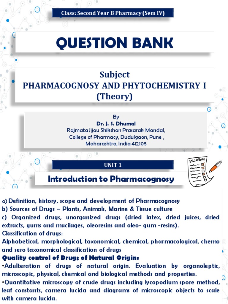 Question Bank SPPU Pharmacognosy Phytochemistry 1 Unit 1 | PDF ...