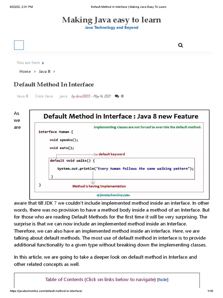 Default Method in Interface PDF