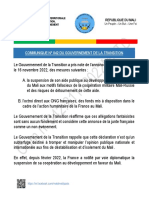Communique N042 Du Gouvernement Du Mali - Annonce Mesures Par La France.