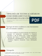 Tipología de Textos Académicos Como Herramientas Del Conocimiento