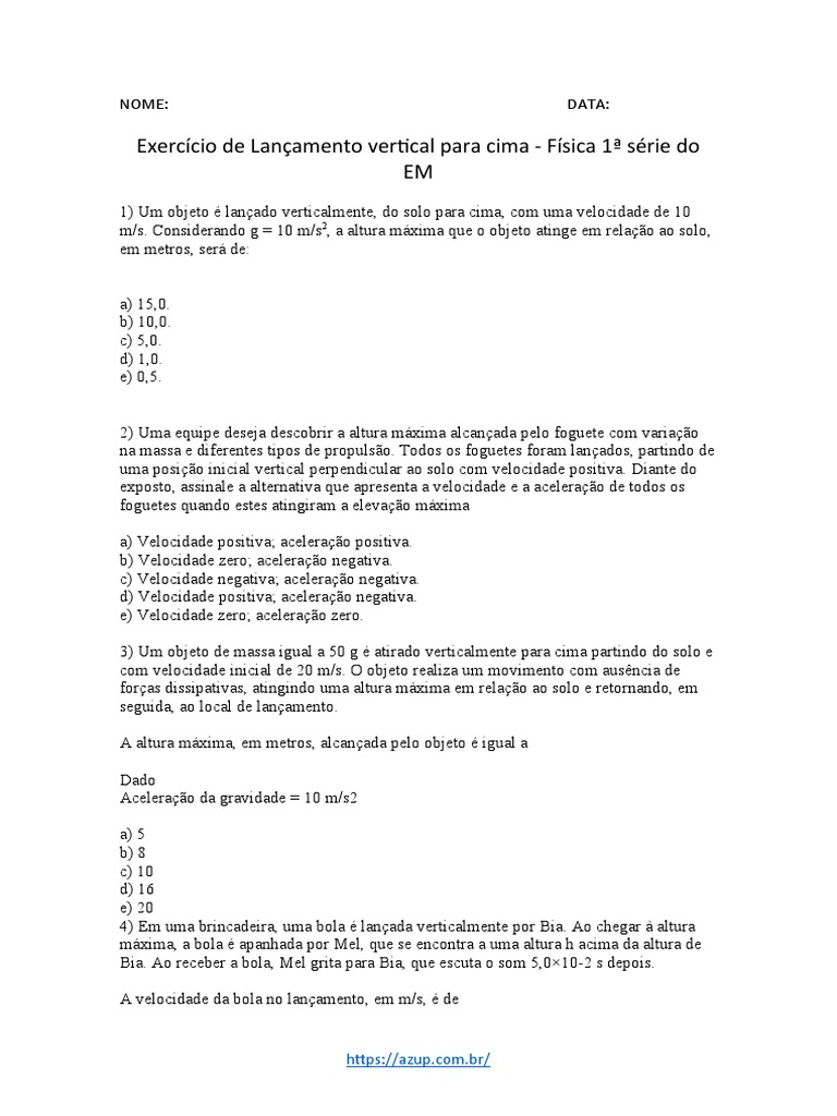Exercícios de Lançamento Vertical em Física | PDF