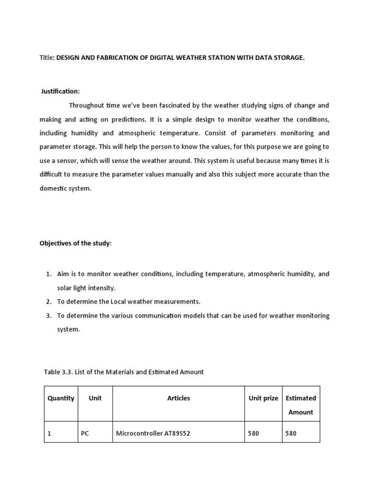 Design and Fabrication of Digital Weather Station With Data Storage PDF