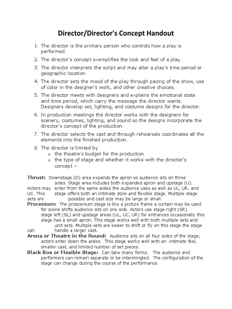 Director/Director's Concept Handout Thrust PDF Entertainment Oral Literature