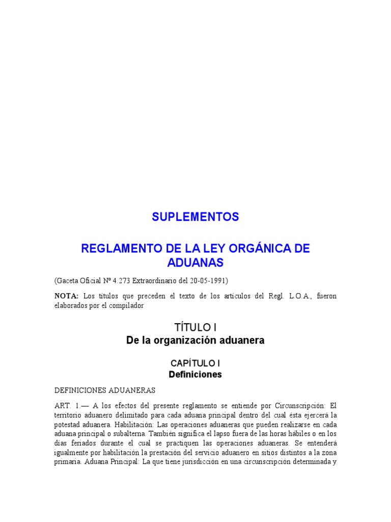Reglamento de la Ley Orgánica de Aduanas | PDF | aduana | Guía de carga