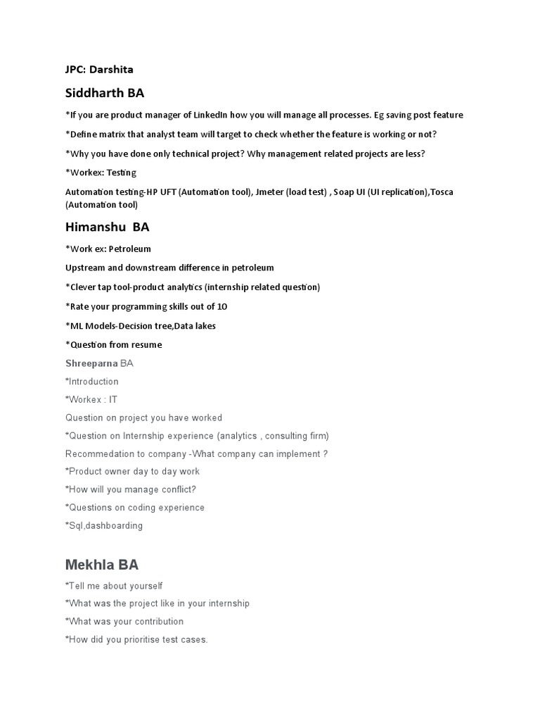 JIO Interview Questions BA PDF