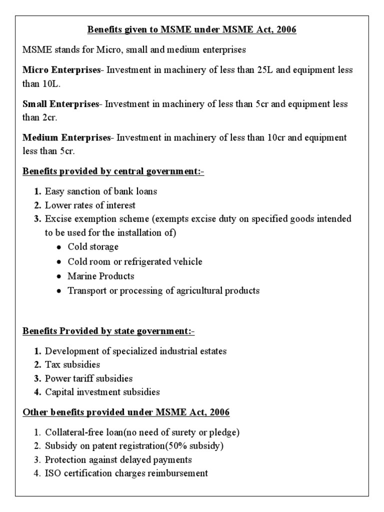 Benefits Given To MSME Under MSME Act PDF