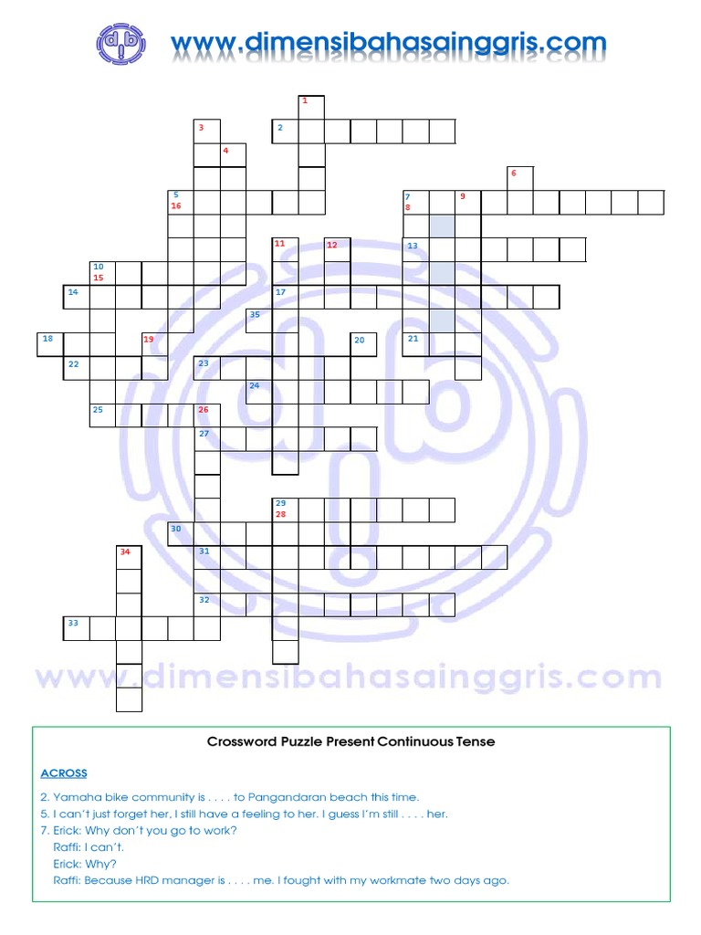 Crossword Puzzle Present Continuous Tense | PDF