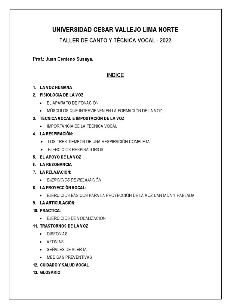 Taller de Canto y Tecnica Vocal - 2022 | PDF | Respiración | Anatomía