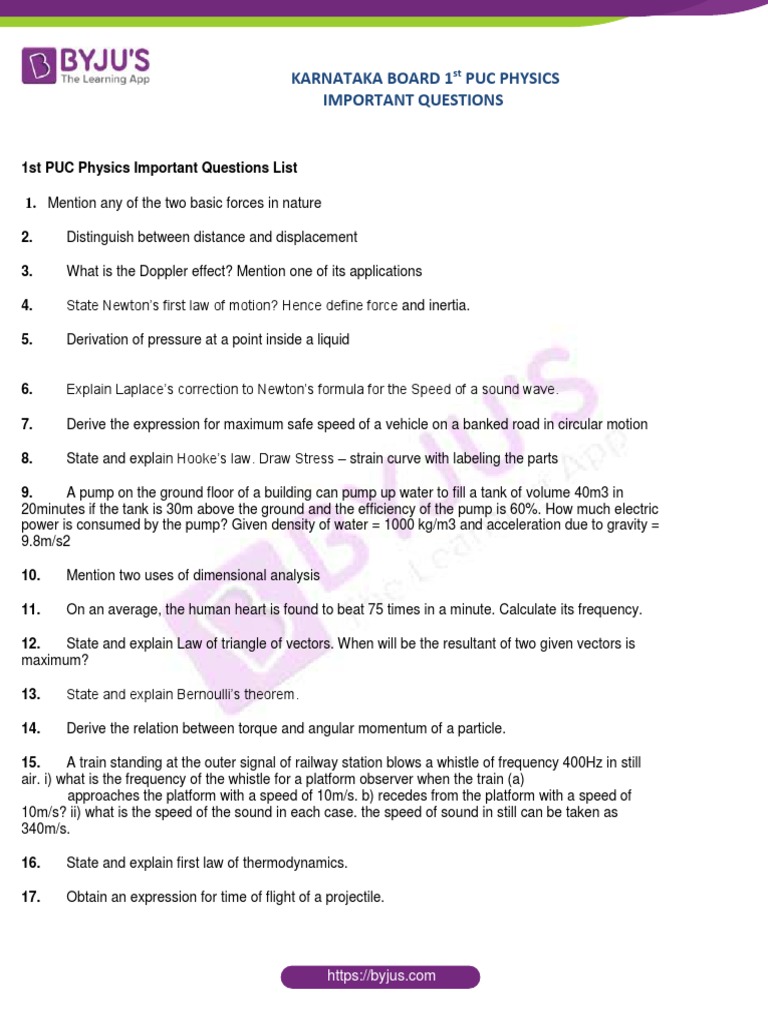 1st PUC Physics Important Questions PDF | PDF | Science & Mathematics