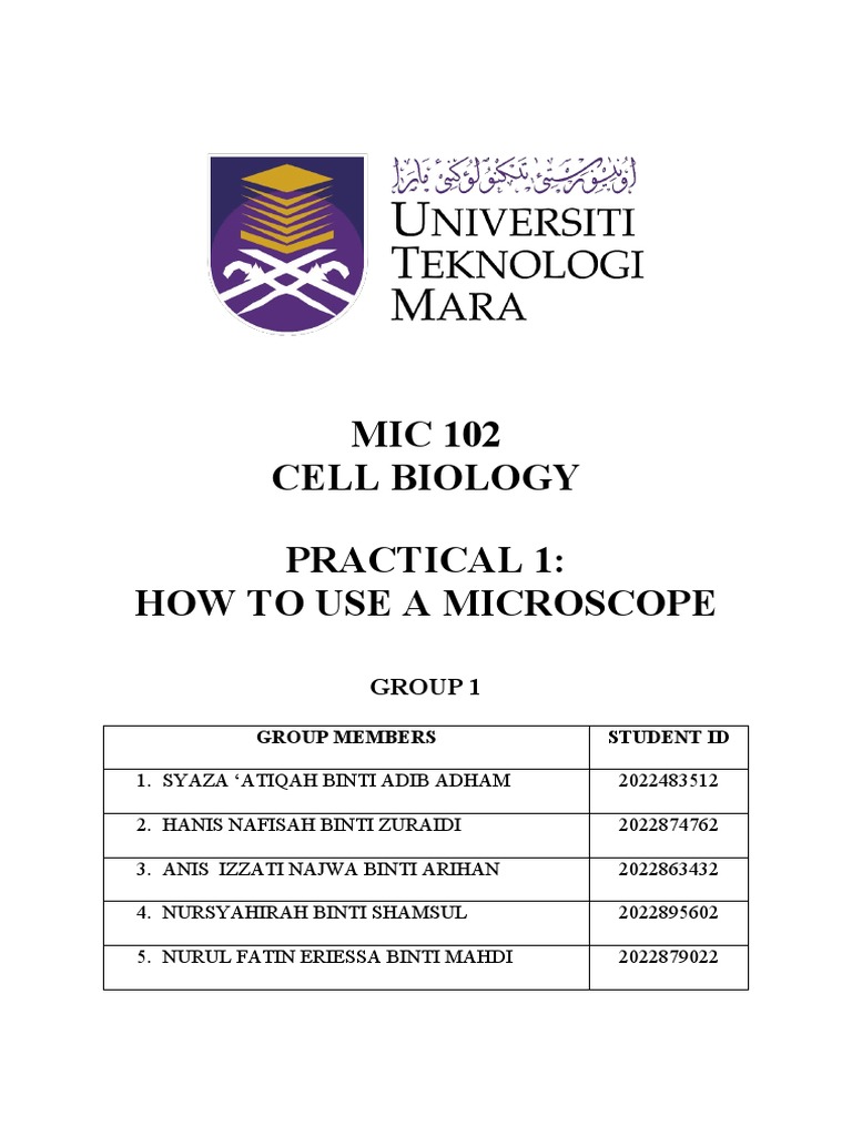 How to Use a Microscope A Group Project Report on Practical 1 of Cell