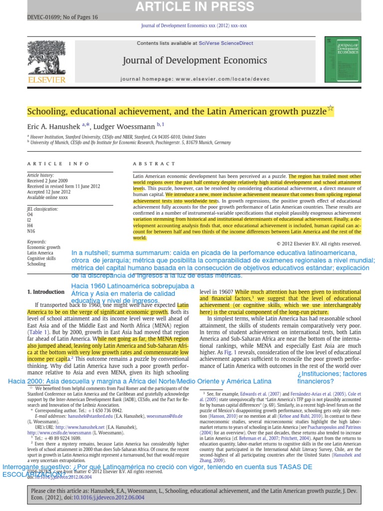 3.3-Hanushek and Woessmann. Schooling, Educational Achievement, and The ...