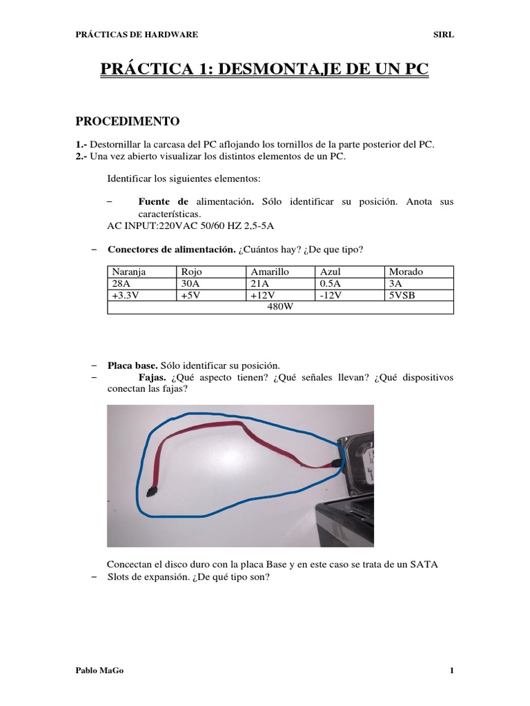 Prácticas de Hardware: Desmontaje PC | PDF | Hardware de la computadora ...