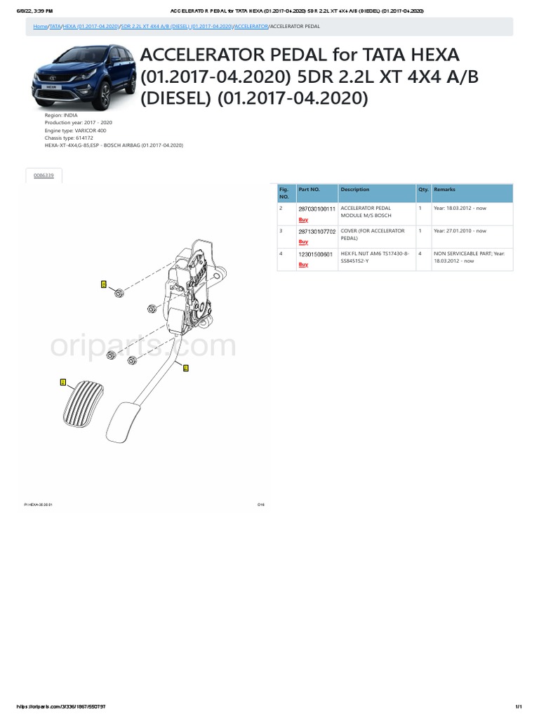 TATA Hexa Accelerator Pedal 2017-2020 | PDF | Transportation ...