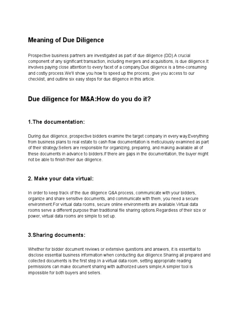 Process of Due Diligence | PDF