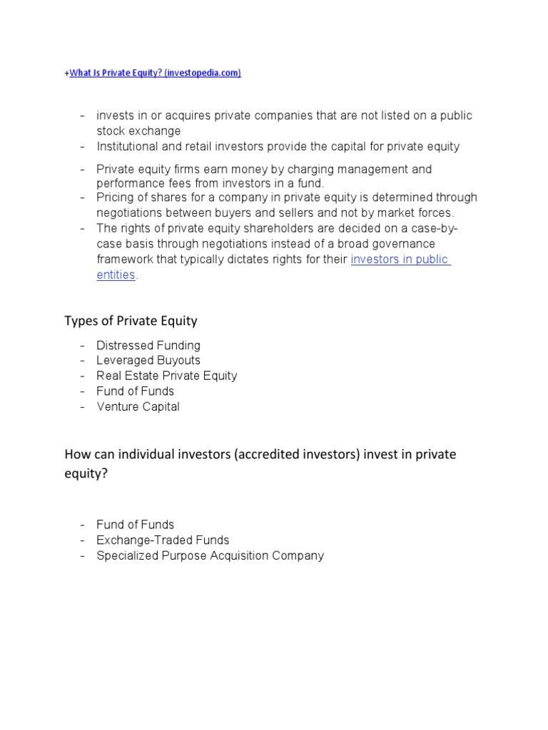 Private Equity Notes | PDF | Stocks | Private Equity