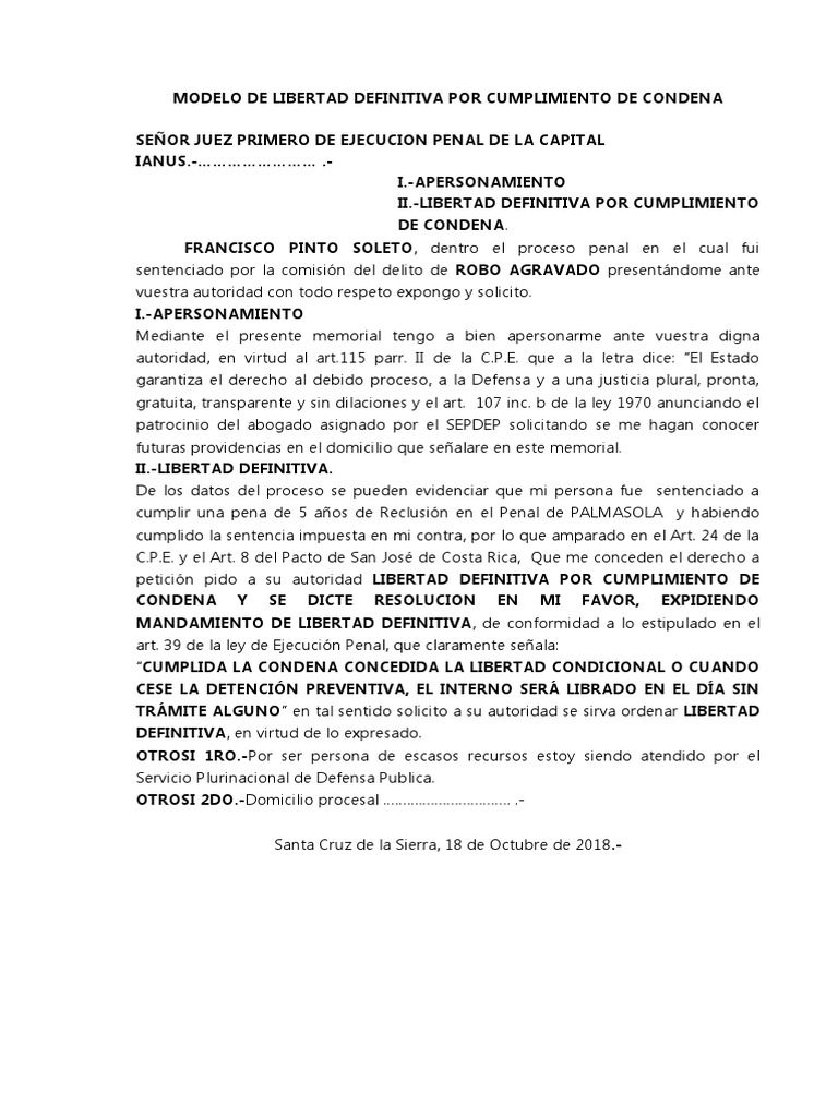 Libertad Definitiva Por Cumplimiento de Condena | PDF | Derecho