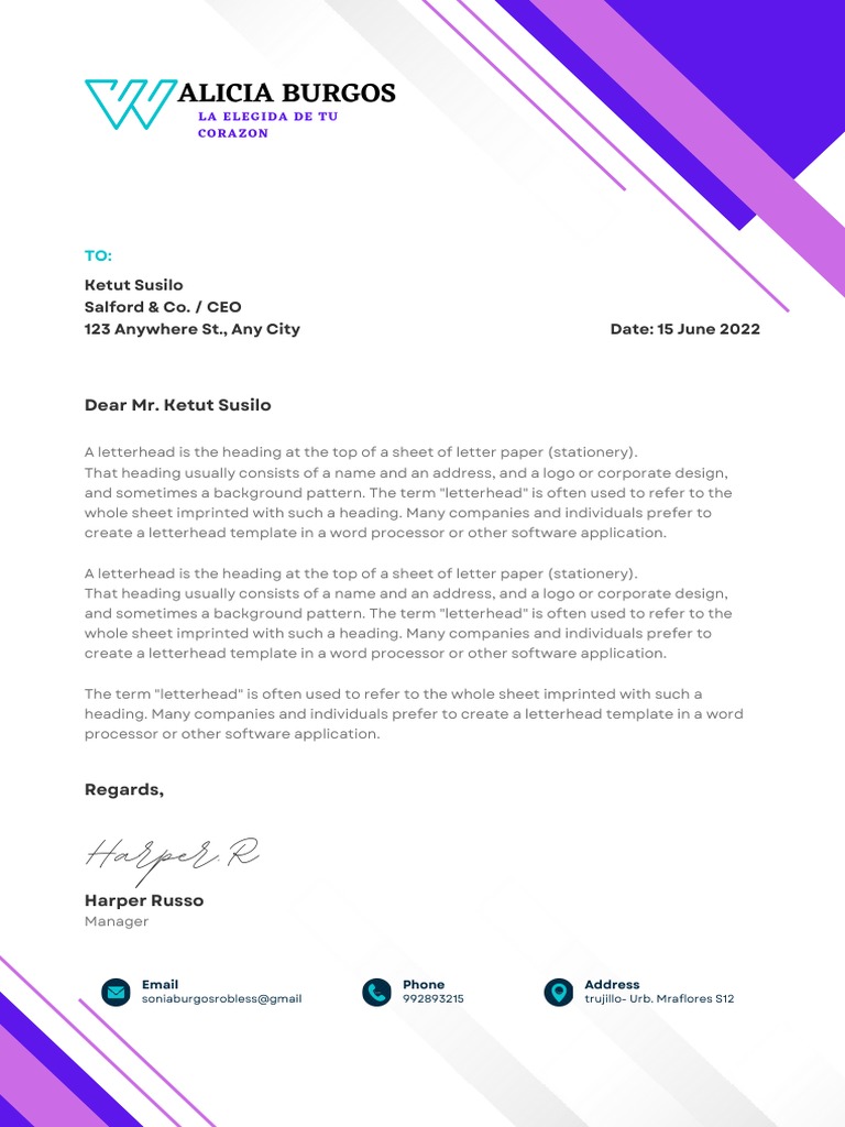 Blue White Minimalistic Modern Business Letterhead | PDF