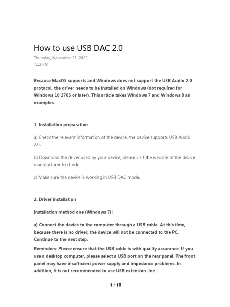 How To Use USB DAC 2.0 PDF