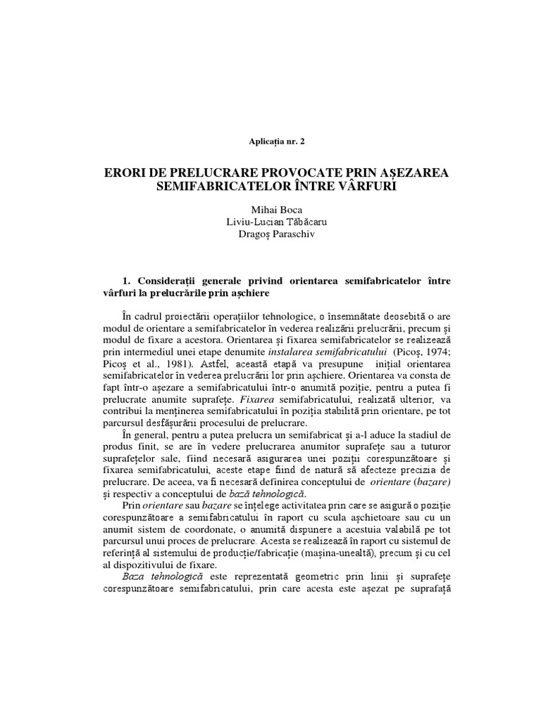 Erori de Prelucrare Provocate Prin Așezarea Semifabricatelor Între ...