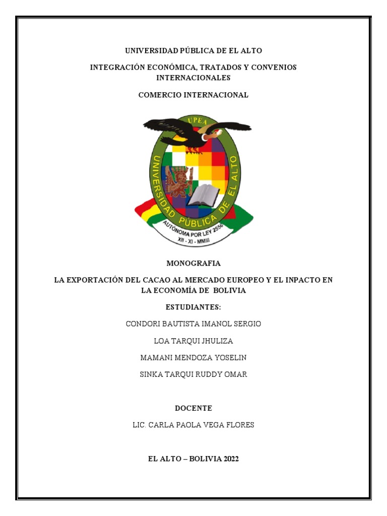 Monografia Cacao Pdf Mercado Economía Bolivia