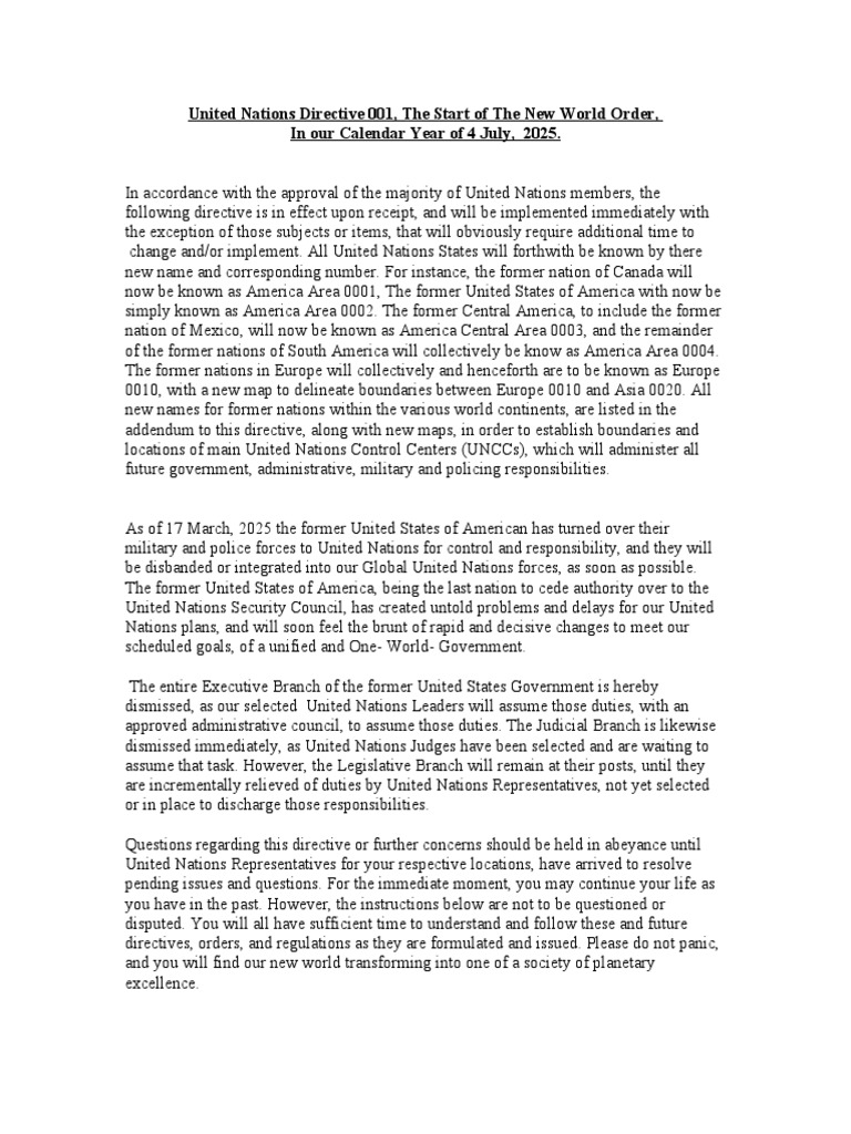 United Nations Directive | PDF | United Nations | International Relations