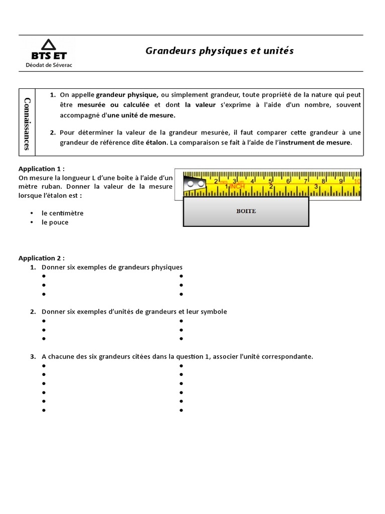 Grandeurs physiques et unités de mesure | PDF | Métrologie | Quantité