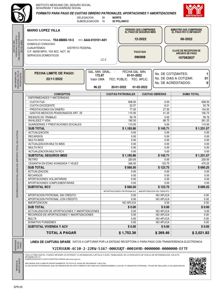 Formato para el pago de cuotas obrero patronales aportaciones y