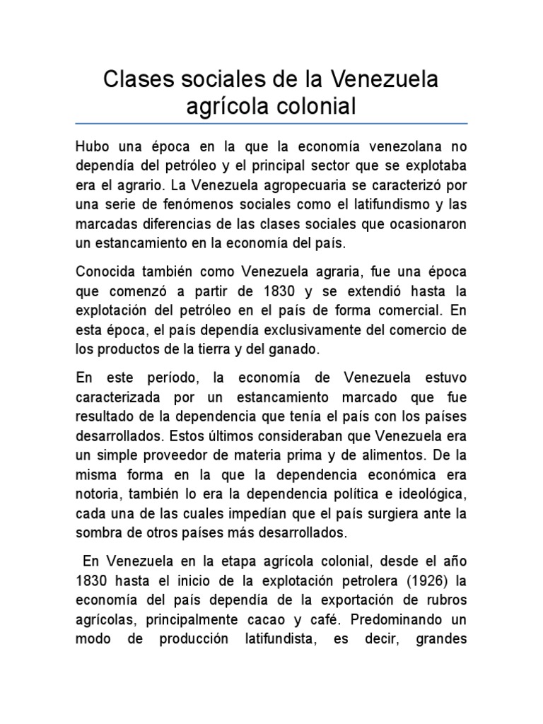 Clases Sociales en la Venezuela Agraria | PDF | Agricultura | Venezuela
