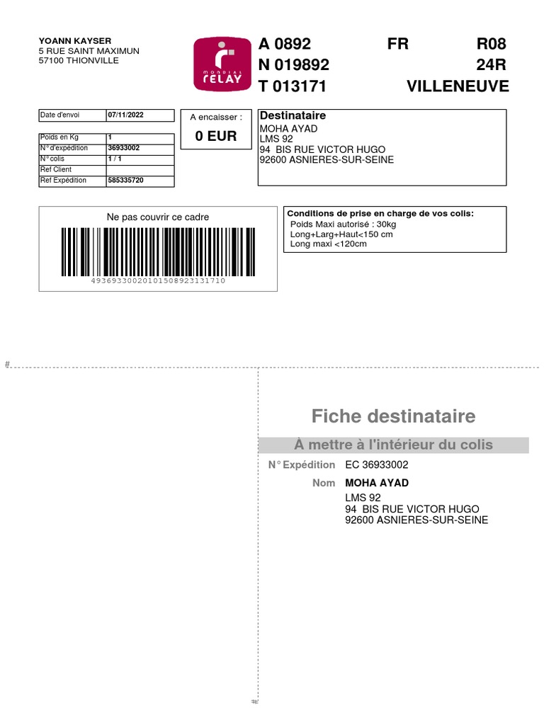Bordereau Vinted 4575810275 PDF