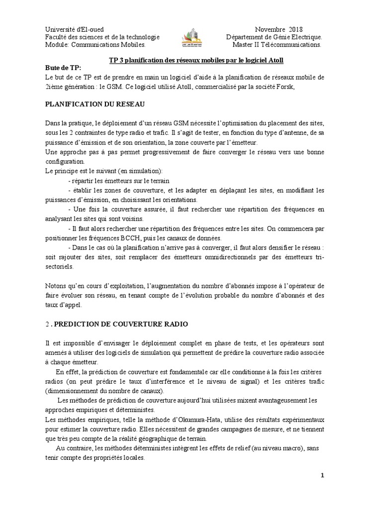 Planification des réseaux GSM avec Atoll | PDF | Réseau cellulaire ...