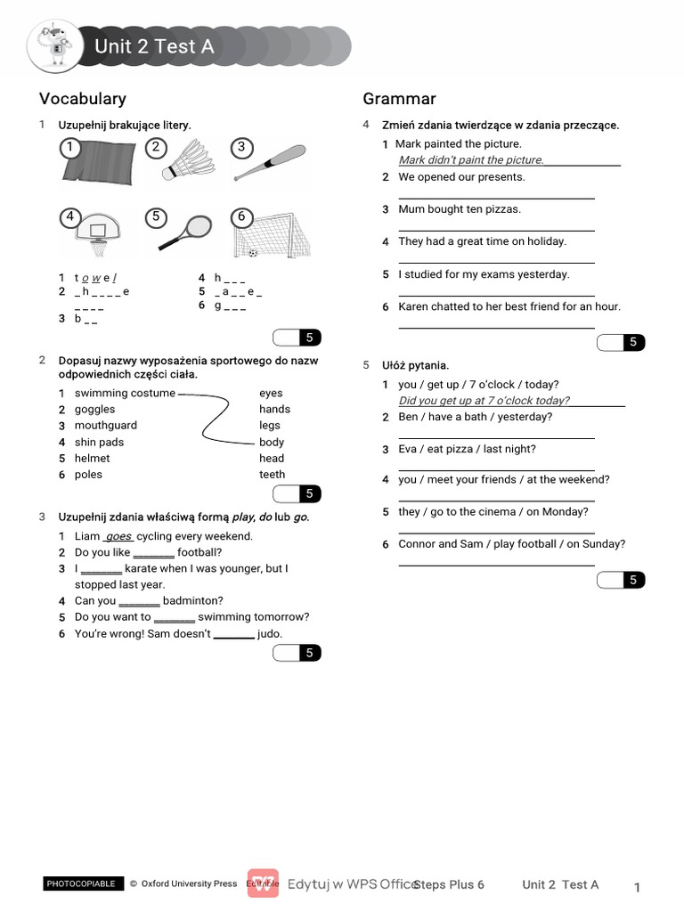 Steps Plus Klasa 6 Testy Pdf Udostępnij Steps Plus VI Test U2 A | PDF