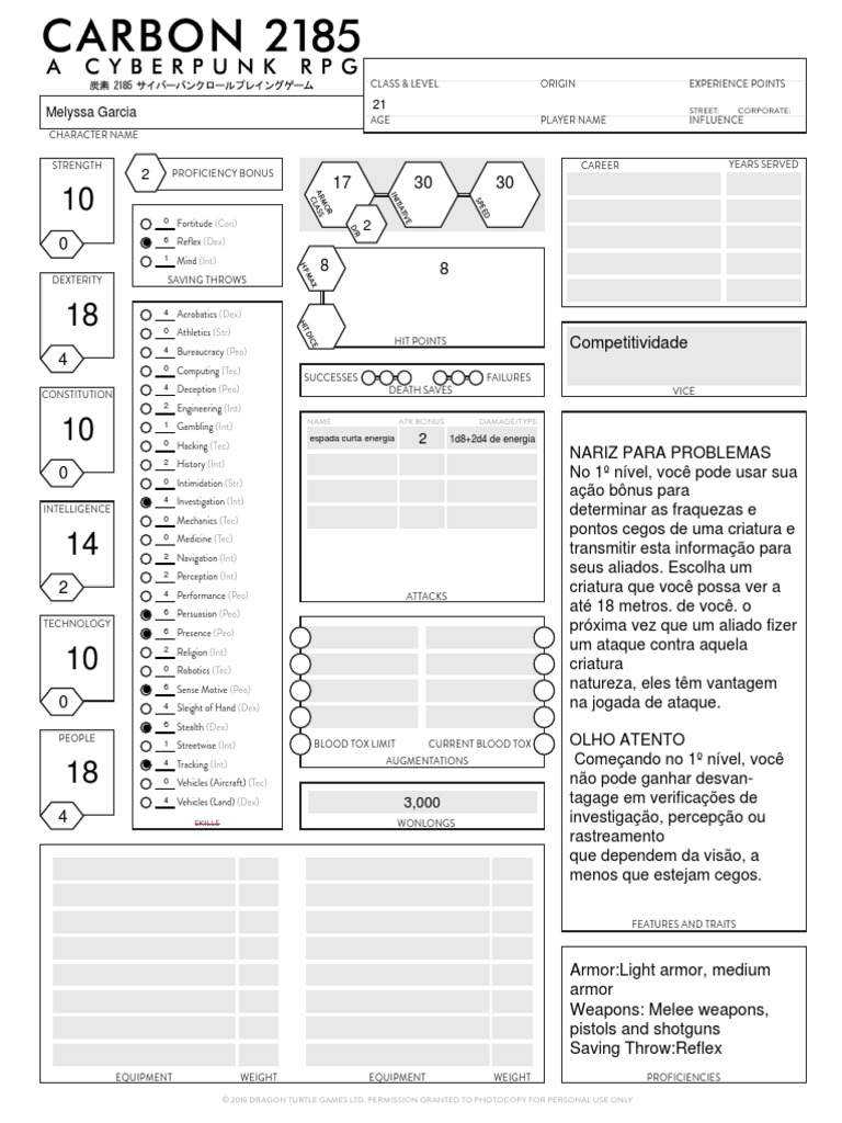 Carbon Character Sheet Fillable | PDF