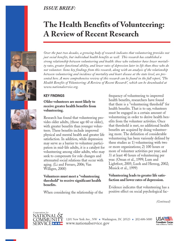 The Health Benefits of Volunteering - A Review of Recent Research | PDF ...