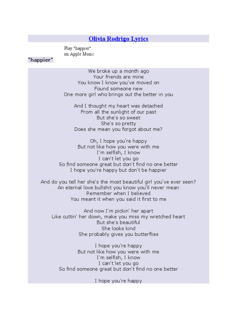 Olivia Rodrigo Lyrics Pdf