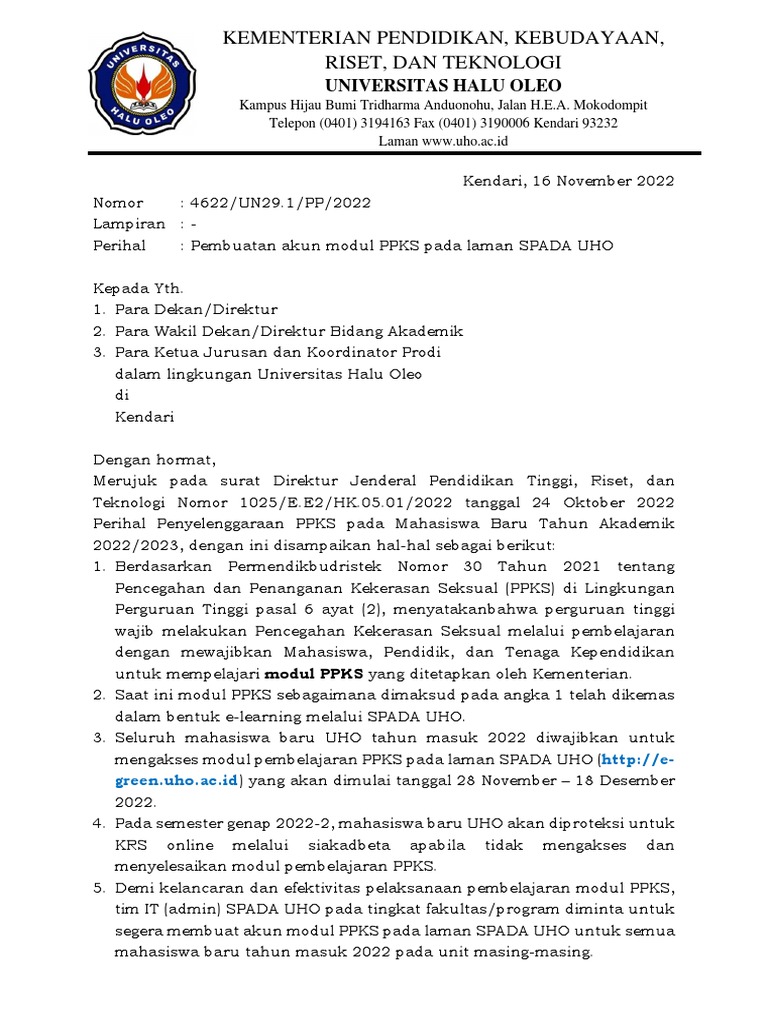 Penyampaian Pembuatan Akun Spada Uho Modul Ppks Pdf
