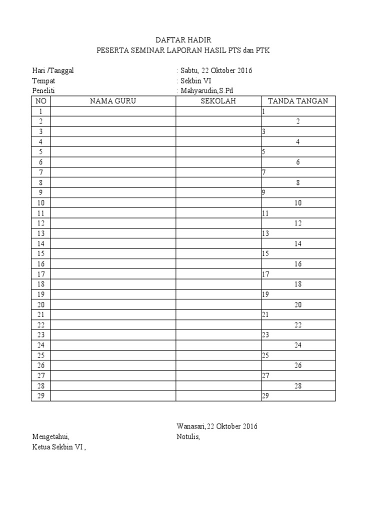 Daftar Hadir Seminar | PDF