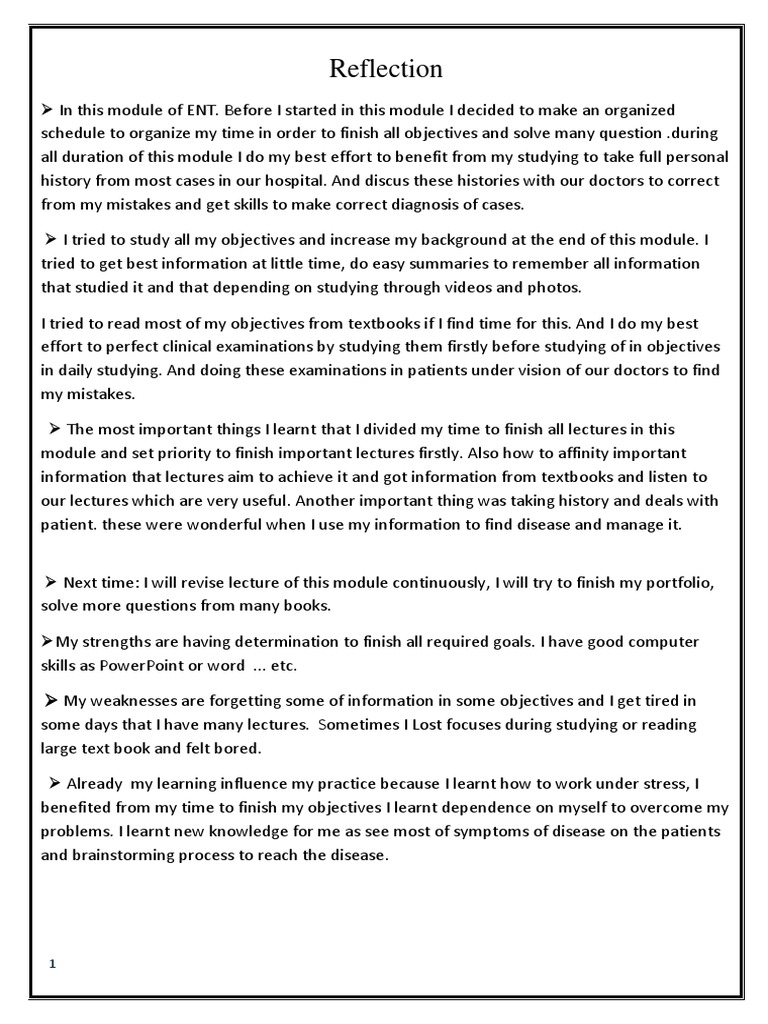 ENT Module Reflection and Learning Insights | PDF | Wellness