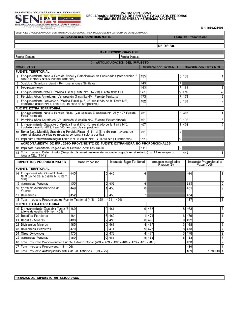 Forma DPN 99025 Declaracion Definitiva D | PDF | Economias | Microeconomía