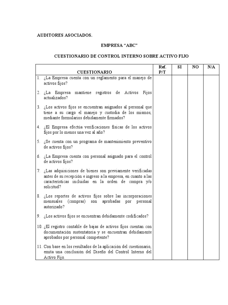 Cuestionarios de Control Interno en Empresa ABC | PDF