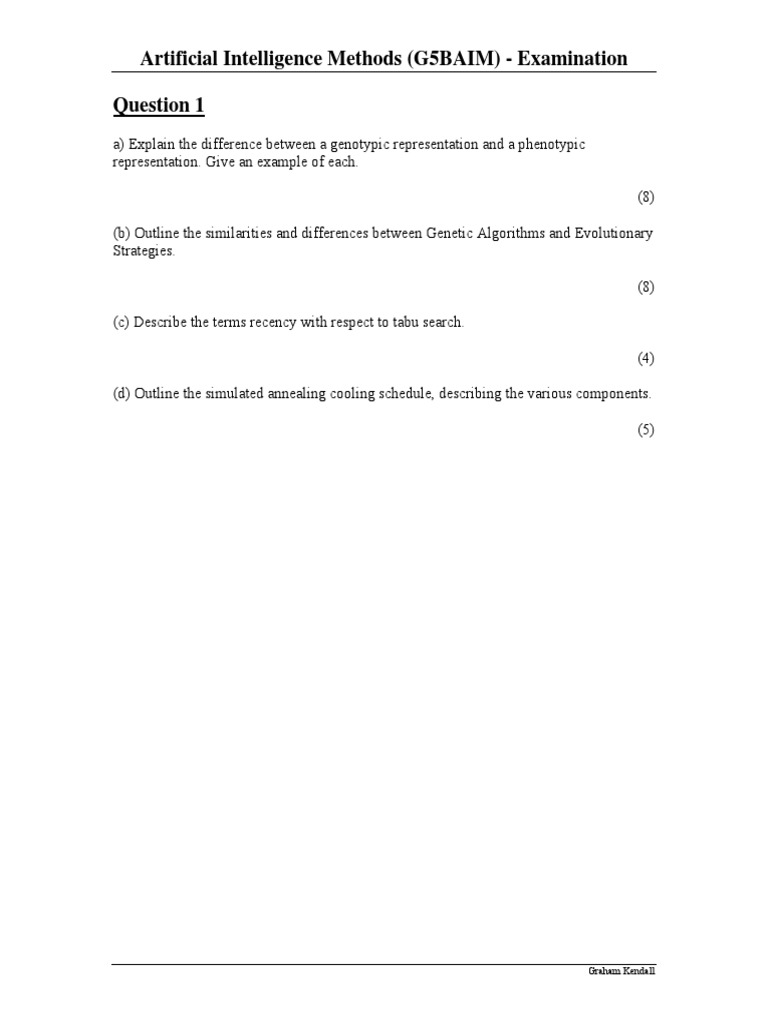 Artificial intelligence methods g5baim examination graham kendall