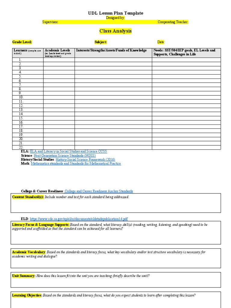UDL Lesson Plan Template Guide | PDF | Learning | Lesson Plan