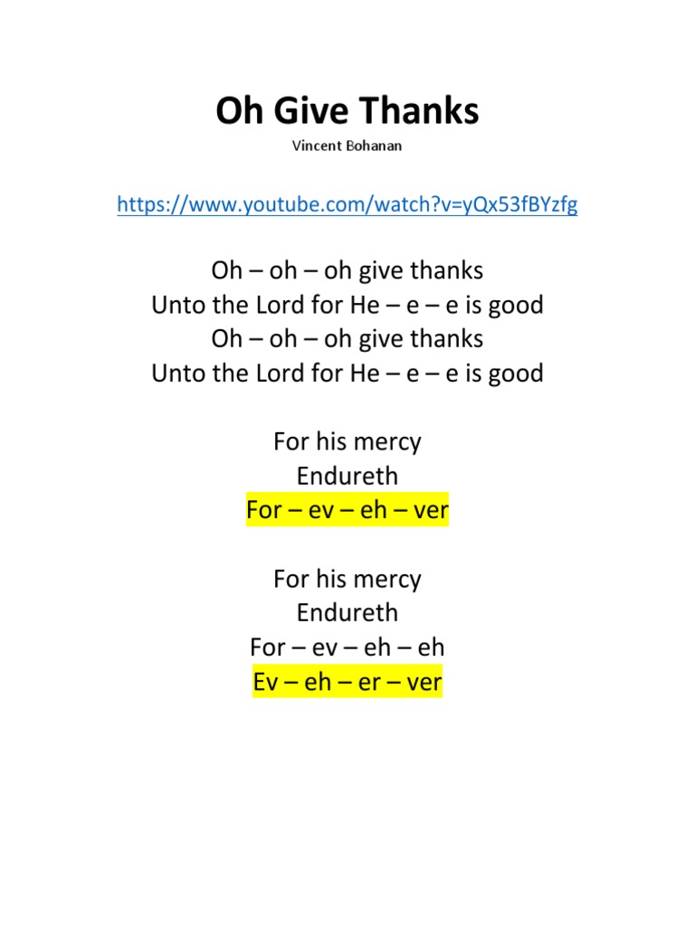 Oh Give Thanks - Vincent Bohanan | PDF